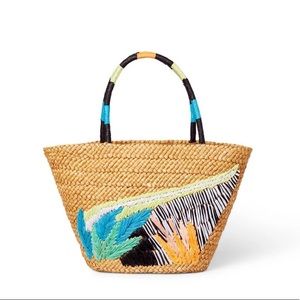 Tabatha Brown Abstract Botanical Print Woven Straw Tote